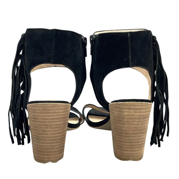 Steve Madden Luisa Black Suede Fringe Block Heel Dressy Sandal Women 9B - Picture 9 of 12